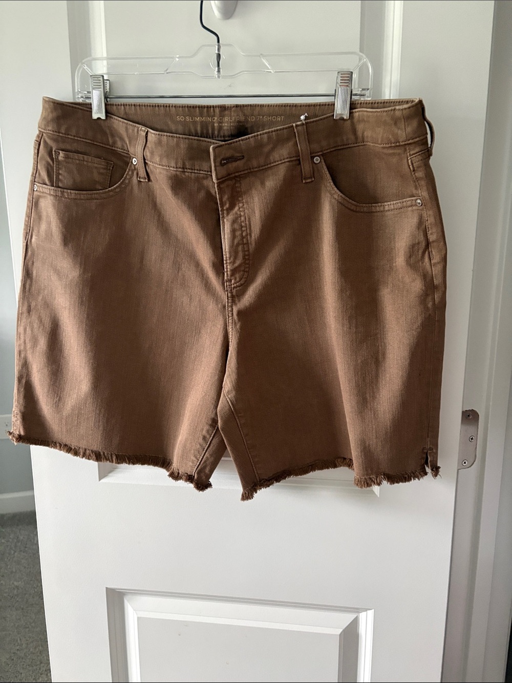 Chico's Frayed Hem Jean Shorts in Brown